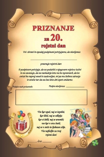 PRIZNANJE ZA 20. ROJSTNI DAN